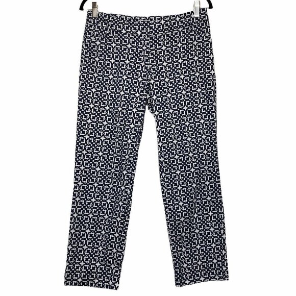 LAUNDRY by SHELLI SEGAL Cropped Pants in a navy blue and white pattern - Size 6 - Picture 1 of 5